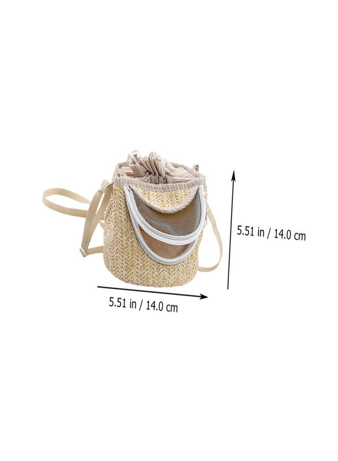 FONDOTIN Pets Go Out Backpack for Small Animals Breathable Hamster Carrier with Ventilated Gauze Stylish Straw-Woven Design for Comfortable Travel and Outdoor Adventures - Image 2